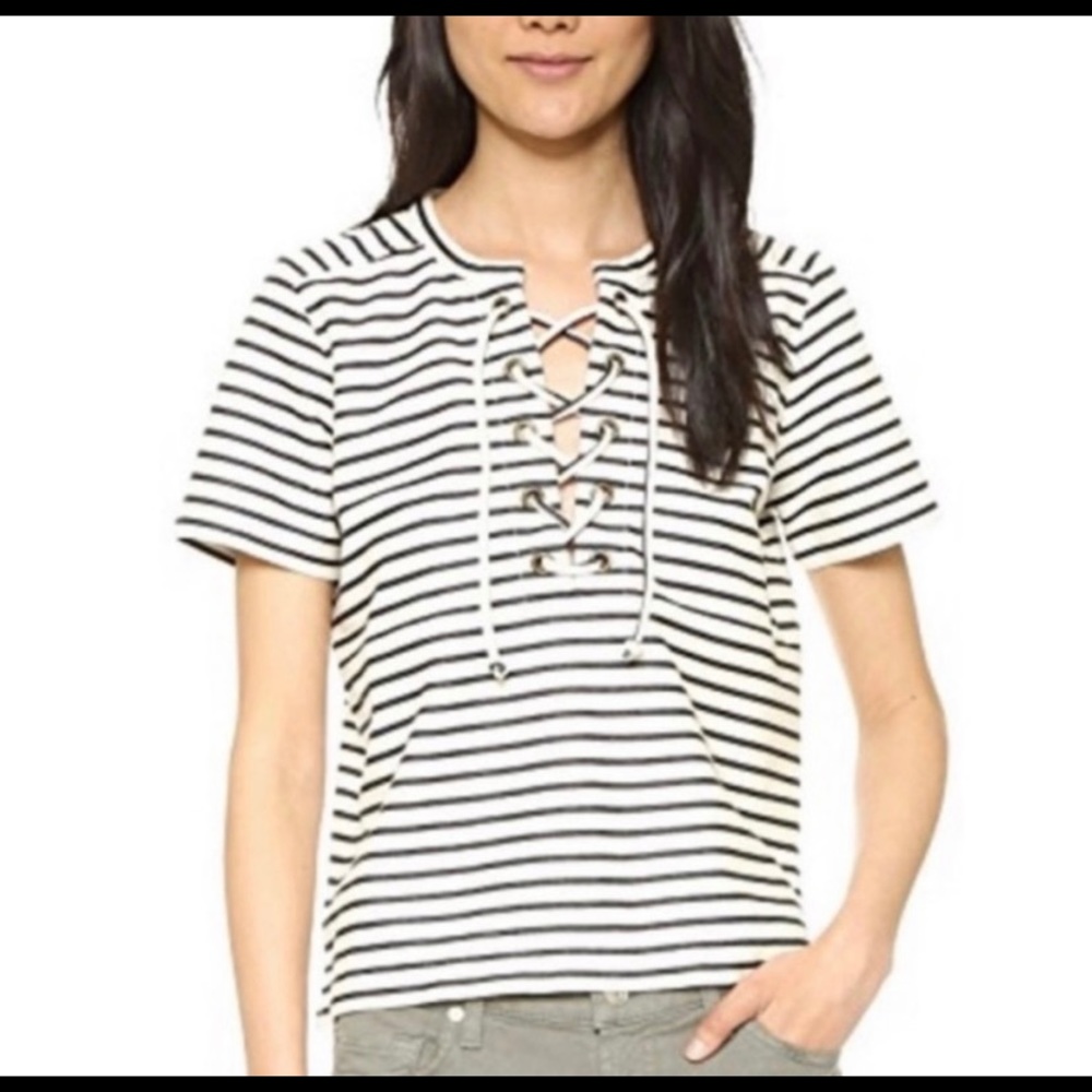 Madewell Striped Lace Up Top Size Small
